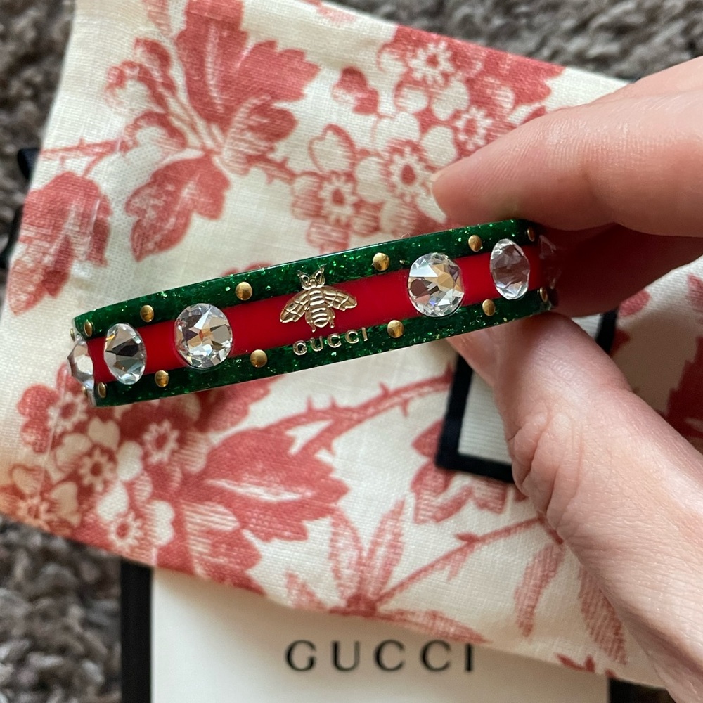 Authentic Gucci Crystal Web C Shaped Bangle
